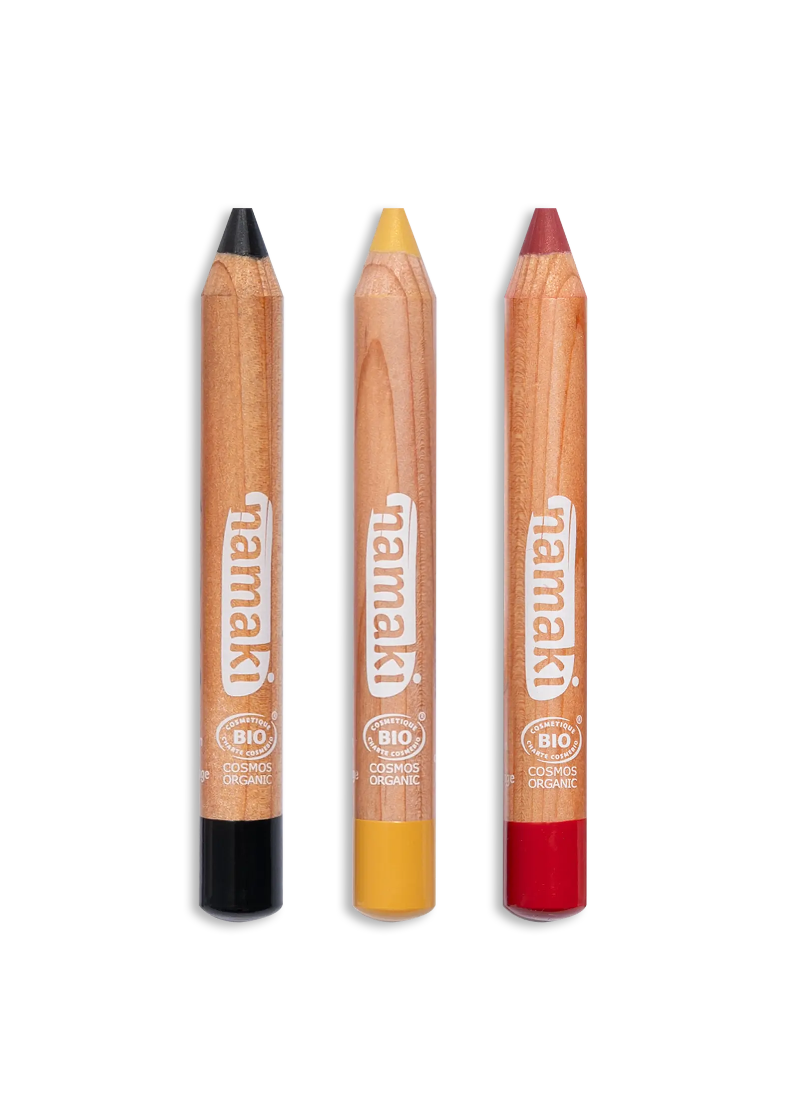 crayon de maquillage noir jaune rouge