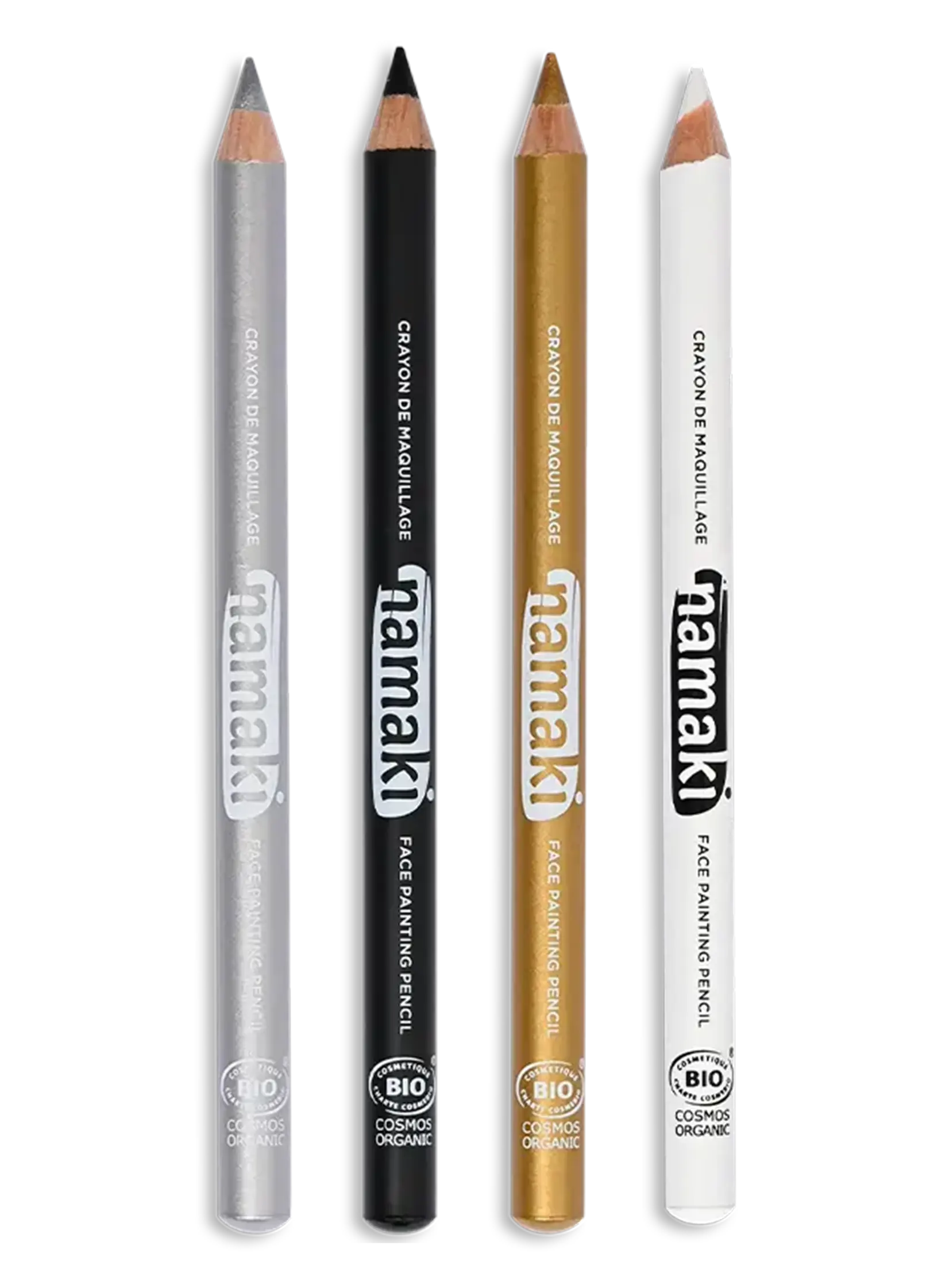 crayons de maquillage noir or argent blanc
