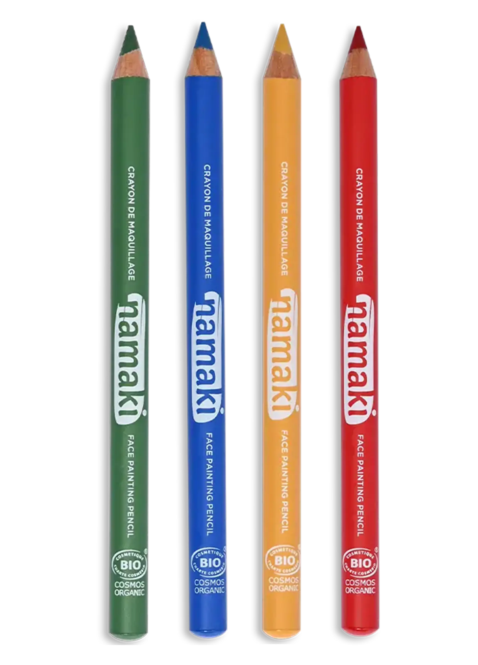crayons de maquillage fins rouge jaune bleu vert